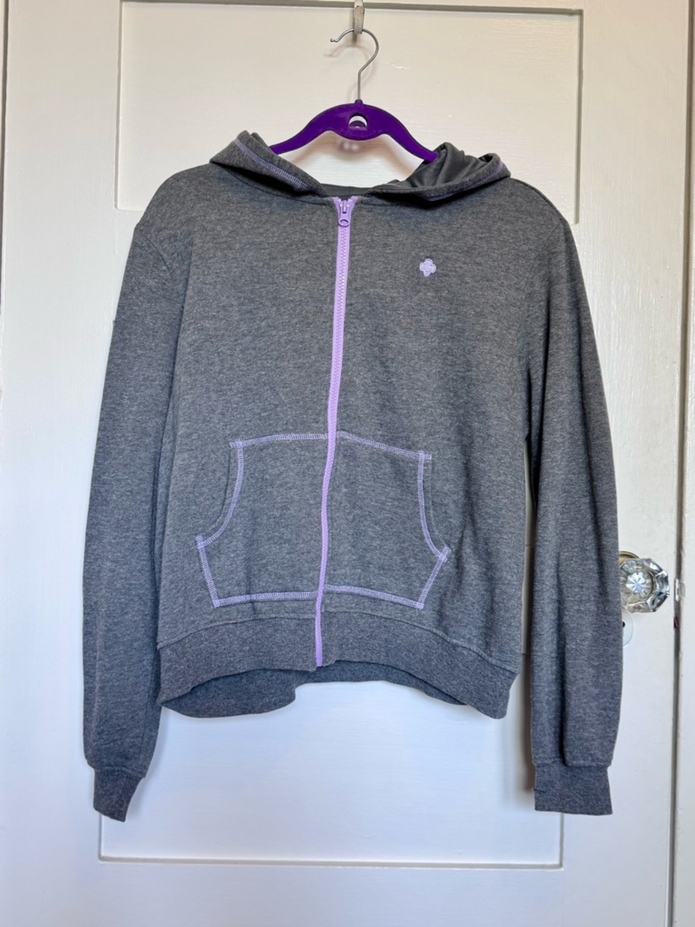 Girl Scouts Girls' Gray Zip Hoodie with Lavender Trim - Kid's Sweatshirt